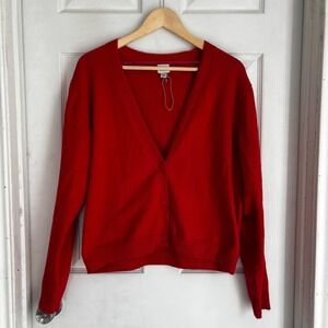 A New Day Womens Red Button Front V Neck Long Sleeve Cardigan Sweater M